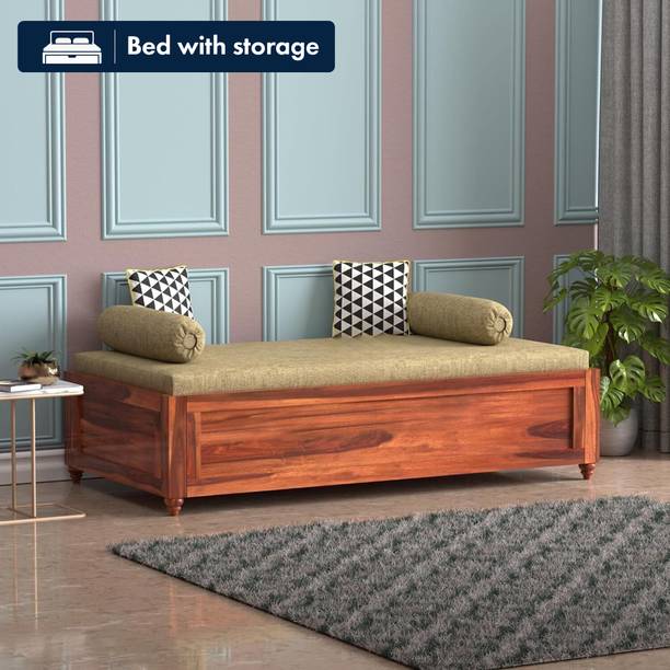 Banshi Solid Sheesham Wood Diwan/ Single Bed with Storage Box | Heavy Duty Wooden Frame Solid Wood Single Box Bed, 90 cm x 174 cm (2.95 ft x 5.71 ft)