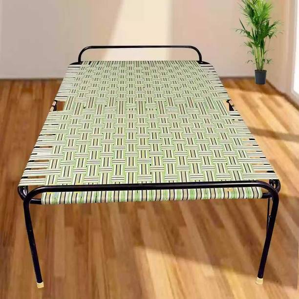 Amayra Arts Single pipe Frame with 2 in 1 Niwar, Extra Shoe Base Inside Package for Sleeping Metal Single Bed