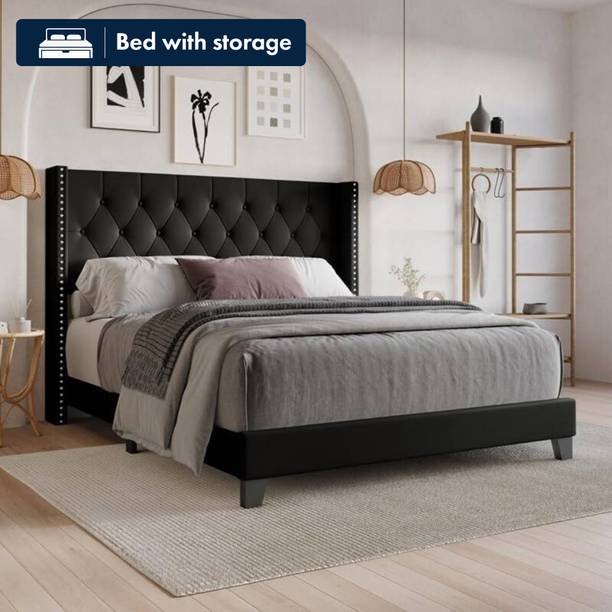 Taskwood Furniture Fabric King Size Bed With Diamond Line Headboard Without Storage For Bedroom. Engineered Wood King Bed, 205.74 cm x 190.5 cm (6.75 ft x 6.25 ft)