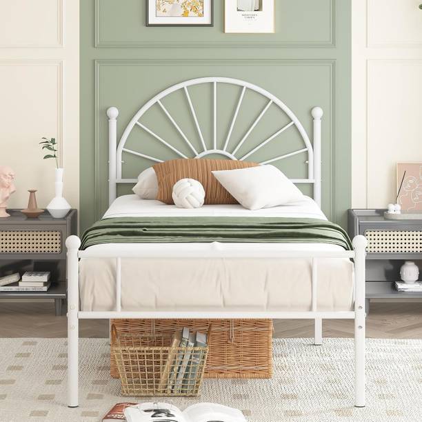 ADORN MART Twin Bed Frame with Headboard and Footboard, White Bed Frame Metal King Bed