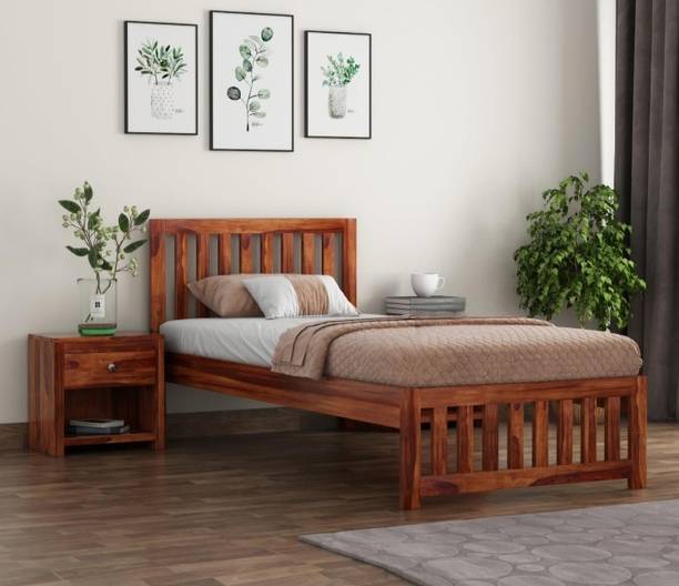 BHWOOD Wooden sheesham wood single size bed for living room Solid Wood Single Bed