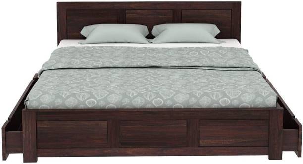 WOODENJOY Sheesham Wood King Bed With Drawers Storage/Wooden Bed With Storage For Home Solid Wood King Drawer Bed
