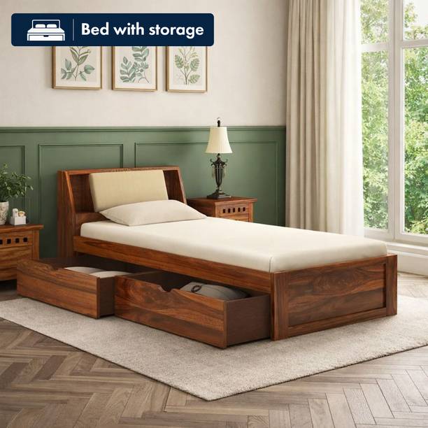 Ganpati Arts Sheesham Wood Mayor Wooden Single Cot For Home/Single Bed With Drawer Storage Solid Wood Single Drawer Bed, 98 cm x 223 cm (3.22 ft x 7.32 ft)