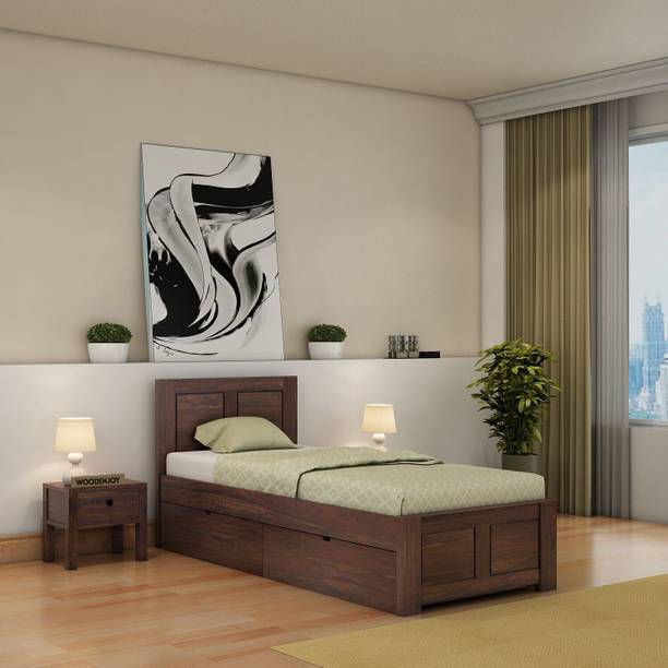 WOODENJOY Sheesham Wood Single Bed With Drawers Storage/Wooden Single Bed With Storage Solid Wood Single Drawer Bed