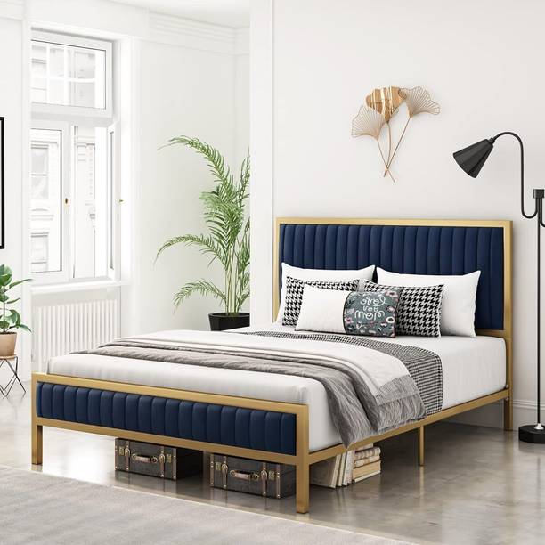 Klofiy Klofiy modern upholstered metal queen bed (Blue) Metal Queen Bed, 205 cm x 160 cm (6.73 ft x 5.25 ft)