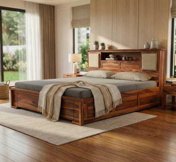 Taskwood Furniture Solid Sheesham Wood King Size Bed For Bedroom. Mattress Size (78 In x 72 In) Solid Wood King Box Bed, 187.96 cm x 213.36 cm (6.17 ft x 7.0 ft)