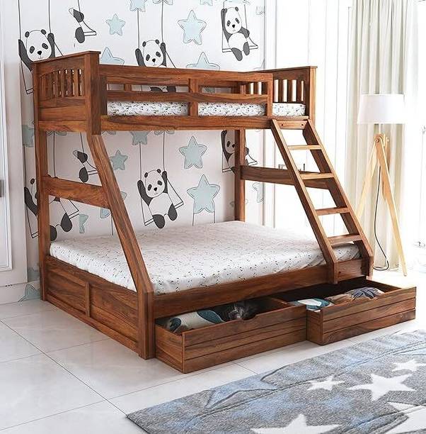 Ganpati Arts Queen Size Rio Bunk Bed For Bedroom/Kids Room/1 Year Warranty Solid Wood Queen Drawer Bed