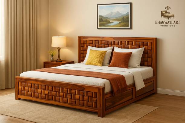 Bhagwati Arts Solid Sheesham Wood King Size For Bedroom/ Hotel | Solid Wood King Box Bed Solid Wood King Box Bed