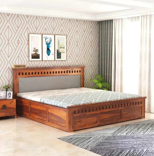 SAVITRIDECOR Sheesham Wood Bed For Bedroom/Wooden Cot/Palaung/Bed With Box Storage For Home Solid Wood Queen Box Bed