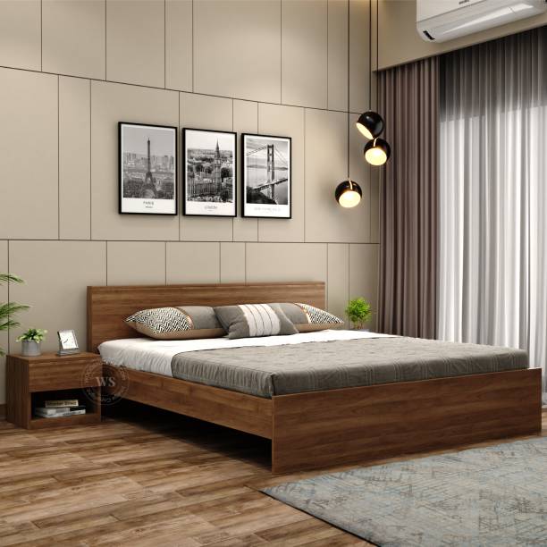 Wooden Street Harper Bed without Storage/Wooden bed for Bedroom/Cot for Home Engineered Wood Queen Bed