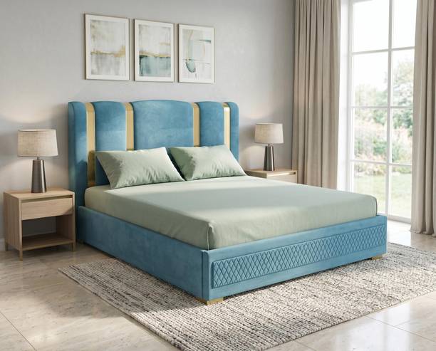 Resonix Wooden King Size Bed With Box Storage And Upholstered Headboard Solid Wood King Box Bed, 208 cm x 193 cm (6.82 ft x 6.33 ft)