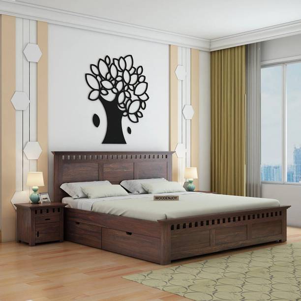 WOODENJOY Sheesham Wood King Bed With Drawers Storage/Wooden Bed With Storage For Home Solid Wood King Drawer Bed