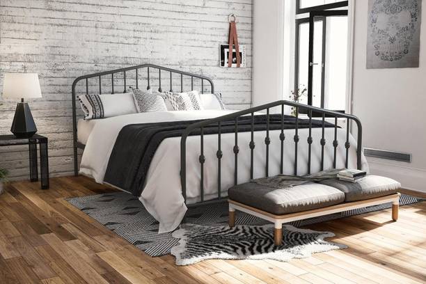 Z H Handicrafts Bushwick Metal Bed, Modern Design, Full Size - Grey Metal Double Bed