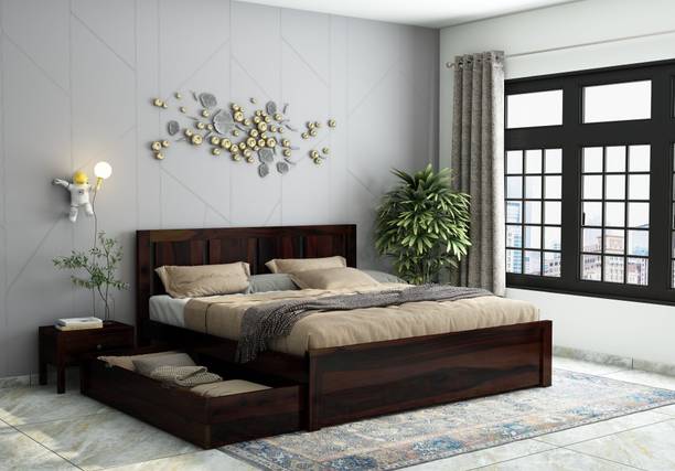 AMBICA WOODMART bed king size sheesham wood king size wooden cot for bedroom cot bed living room Solid Wood King Drawer Bed