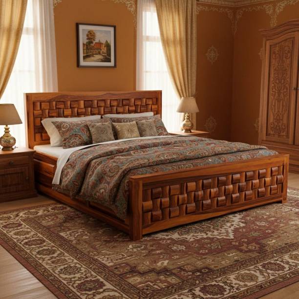 Bhagwati Arts Solid Sheesham Wood King Size For Bedroom/ Hotel | Solid Wood King Box Bed Solid Wood King Box Bed, 205.74 cm x 190.5 cm (6.75 ft x 6.25 ft)