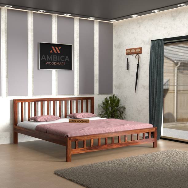 AMBICA WOODMART sheesham wood queen size bed, queen size cot without storage Solid Wood Queen Bed