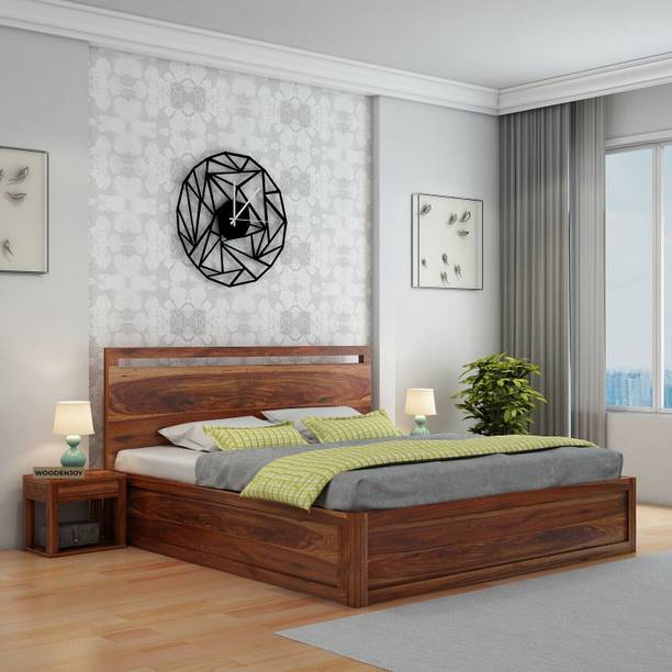 WOODENJOY Sheesham Wood Queen Bed/Wooden Bed With Hydraulic Storage/Wooden Palaung Solid Wood Queen Hydraulic Bed