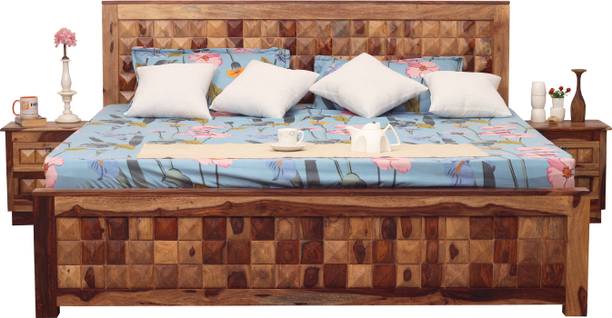 Sheesham Craft Diamondie King Size(72"x78") Without Storage,12-Month Warranty,Double Bedside Solid Wood King Bed