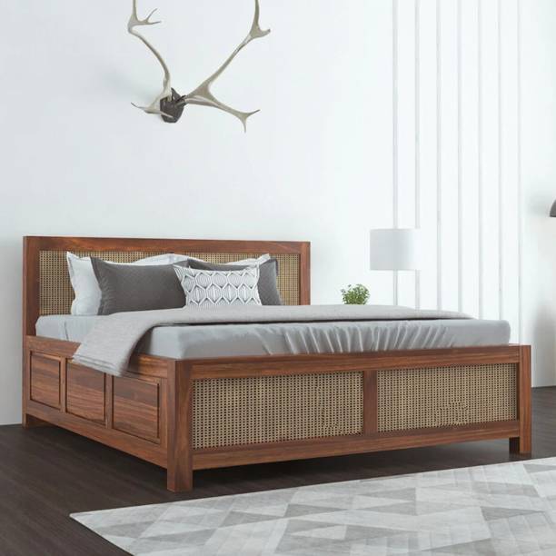 Shagun Arts Rattan Cane Webbed Solid Sheesham Wood King Size Bed For Bedroom/ Kids Room || Solid Wood King Box Bed