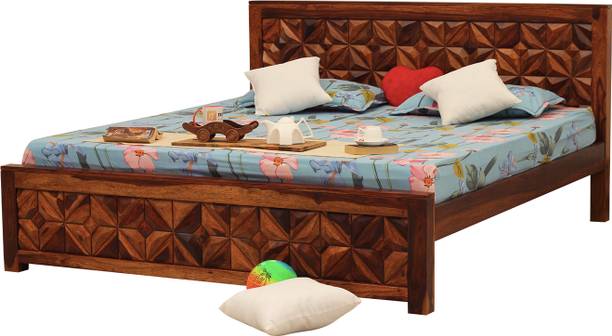 Sheesham Craft NeoFloresque King Size(72"x78") Without Storage,12-Month Warranty,Natural Colour Solid Wood King Bed