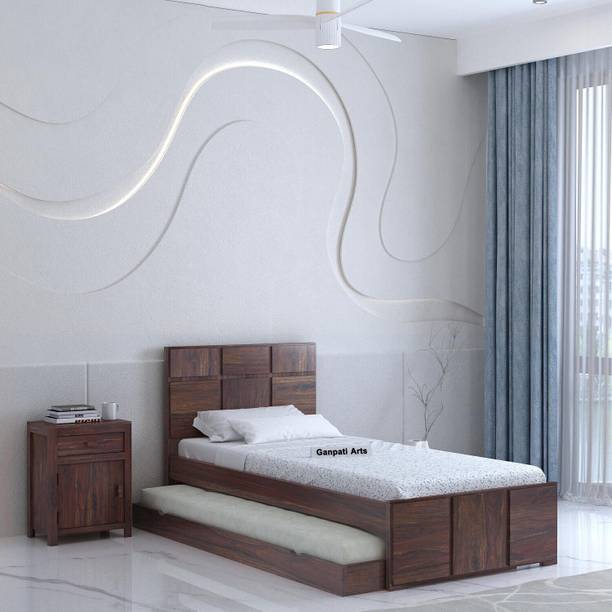 Ganpati Arts Sheesham Wood Scott Single Size Trundle Bed with 1 Extra Pullout Bed Solid Wood Single Bed, 210 cm x 99 cm (6.89 ft x 3.25 ft)