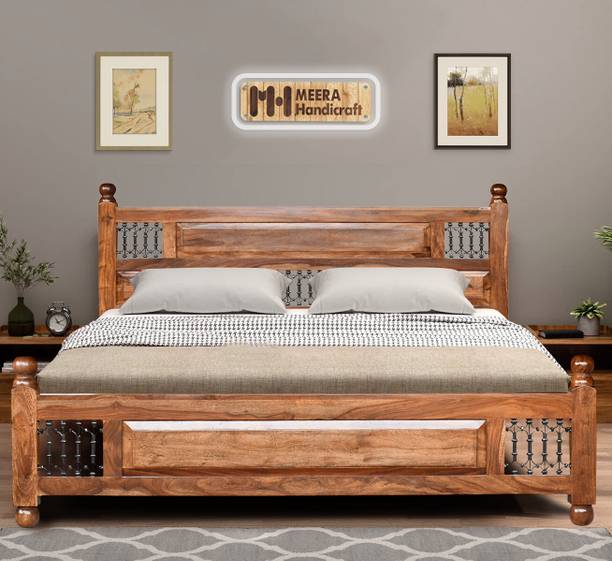 Meera Handicraft A beautiful sheesham wood bed For Bed Room /Guest Room /Hotel Solid Wood(Double) Solid Wood King Bed, 210.82 cm x 182.88 cm (6.92 ft x 6.0 ft)
