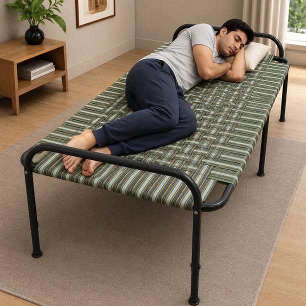Treehouse Folding Cot Foldable Bed Single Home Cum Portable Metal Single Bed Metal Single Bed, 75 cm x 70 cm (2.46 ft x 2.3 ft)