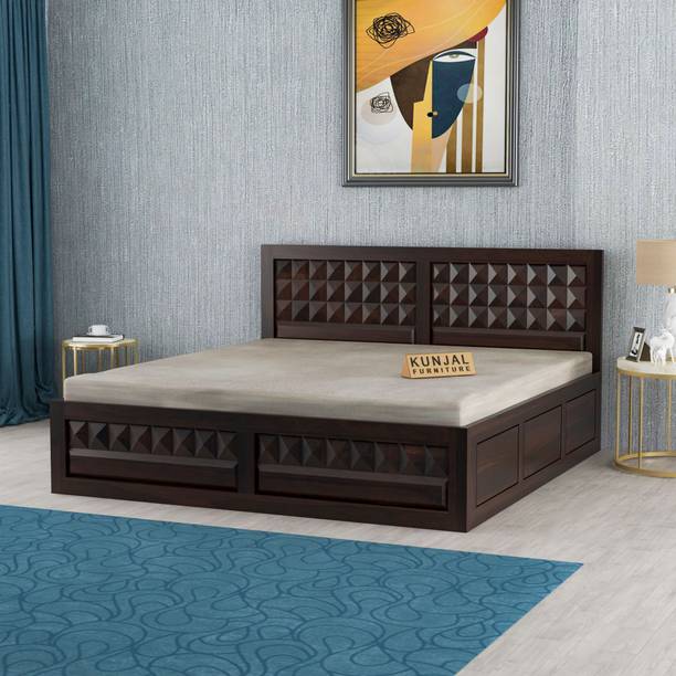 Kunjal furniture Solid Wood Queen Size Bed With Diamond Pattern Headboard & Footboard For Bedroom Solid Wood Queen Box Bed, 160.02 cm x 205.74 cm (5.25 ft x 6.75 ft)