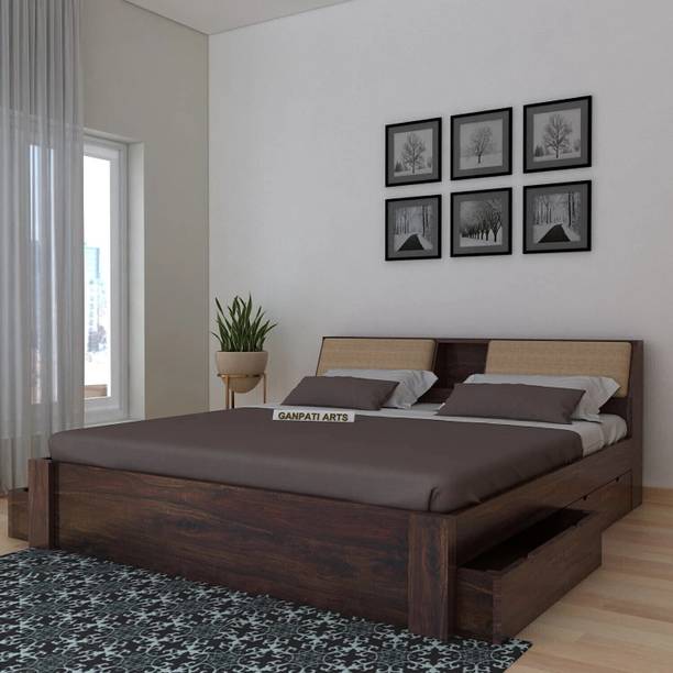 Ganpati Arts Sheesham Wood Mayor Bed For Bedroom/Wooden Cot/Bed With Drawer Storage For Home Solid Wood King Drawer Bed