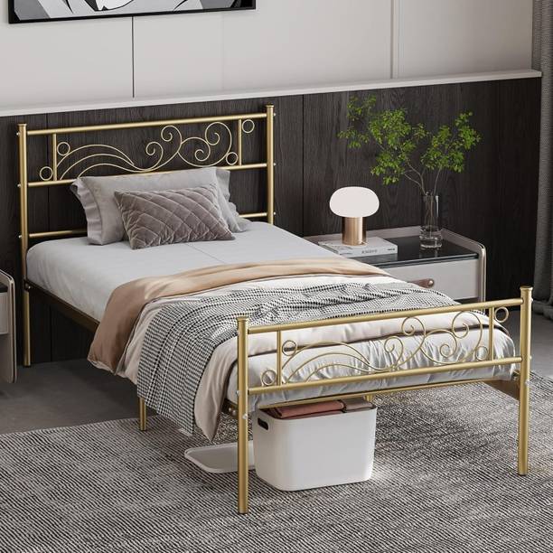 KTG Handicraft Twin Bed Frame with Headboard and Footboard, Gold Bed Frame. Metal King Bed, 205 cm x 190 cm (6.73 ft x 6.23 ft)