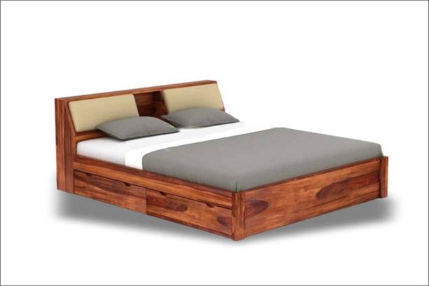 WC White Cedar Wood King Storage Drawer Cot/Palang/Bed For Living Room Solid Wood King Drawer Bed