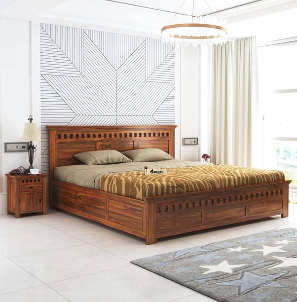 WoodArt Sheesham Wood Armania King Size Bed with Box Storage for Bedroom Solid Wood King Box Bed, 208.788 cm x 198.12 cm (6.85 ft x 6.5 ft)