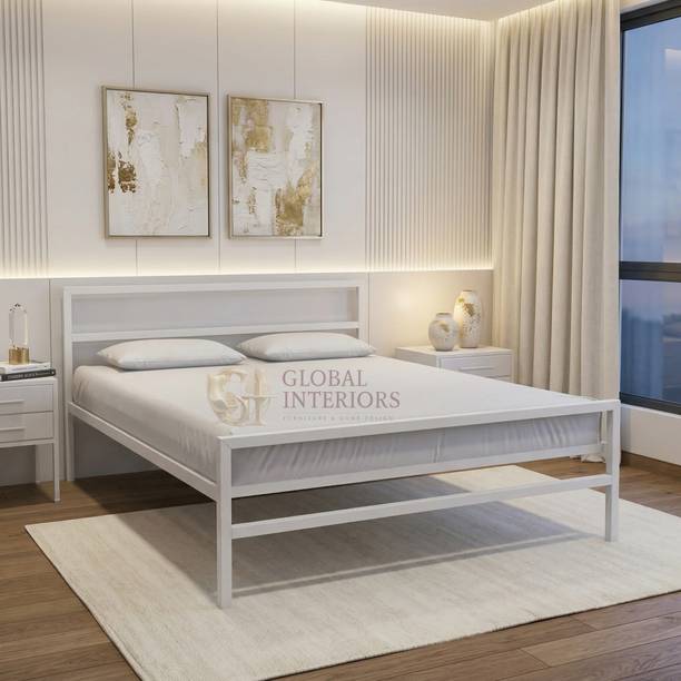 Global Interiors Modern Minimalist Metal Bed Frame Contemporary Bedroom Furniture Metal King Bed, 190 cm x 190 cm (6.23 ft x 6.23 ft)