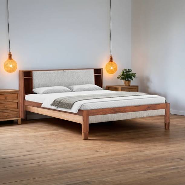 KATHGODAM FURNISHERS Penny Wooden Bed with Functional Headboard Metal Queen Bed