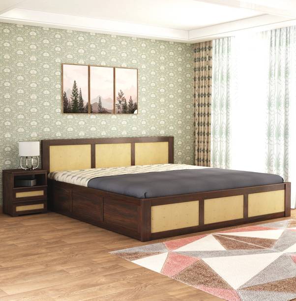 GOYALINTERIOR Sheesham Wood King Bed/Wooden Cot/Wooden Bed With Box Storage For Home Solid Wood King Box Bed
