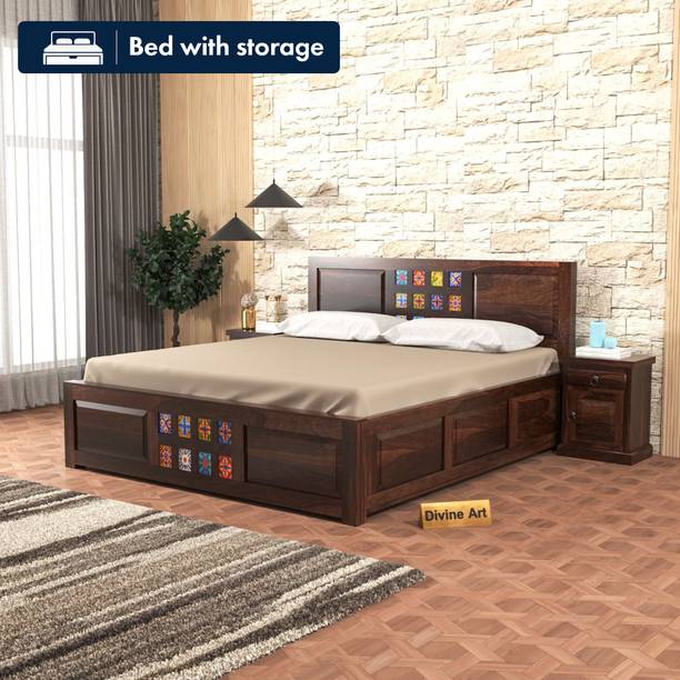 Divine Arts Solid Sheesham Wood King Size For Bedroom/ Hotel | Solid Wood King Box Bed Solid Wood King Box Bed, 205.74 cm x 190.5 cm (6.75 ft x 6.25 ft)