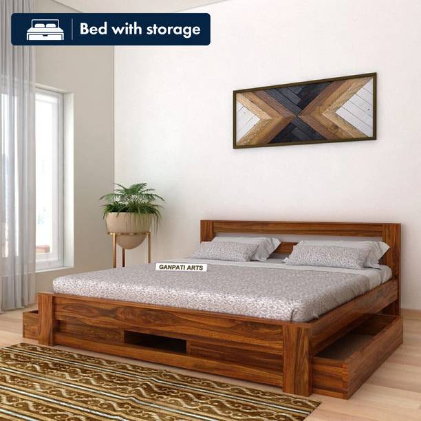 Ganpati Arts Sheesham Wood Foaster Bed/Cot for Bedroom/Hotel/LivingRoom with 2 Drawer Storage Solid Wood Queen Drawer Bed, 203.2 cm x 160.02 cm (6.67 ft x 5.25 ft)