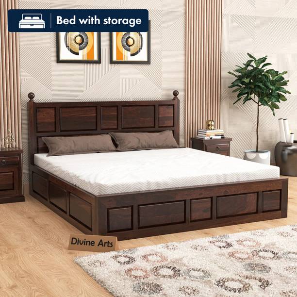 Divine Arts Sheesham Wood King Size Double Bed with Storage Box for Living Room Solid Wood King Box Bed, 187.96 cm x 210.82 cm (6.17 ft x 6.92 ft)