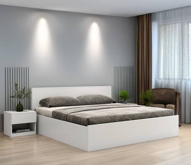 LivIn Styles White Bed with Storage | King Size Storage Bed Engineered Wood King Box Bed