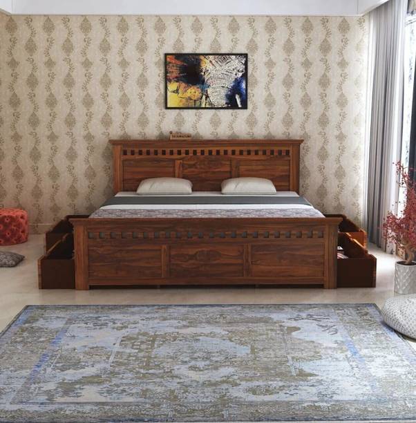Ganpati Arts Sheesham Wood Bed for Bedroom/Wooden Palaung/Bed With Drawer Storage For Home Solid Wood Queen Drawer Bed