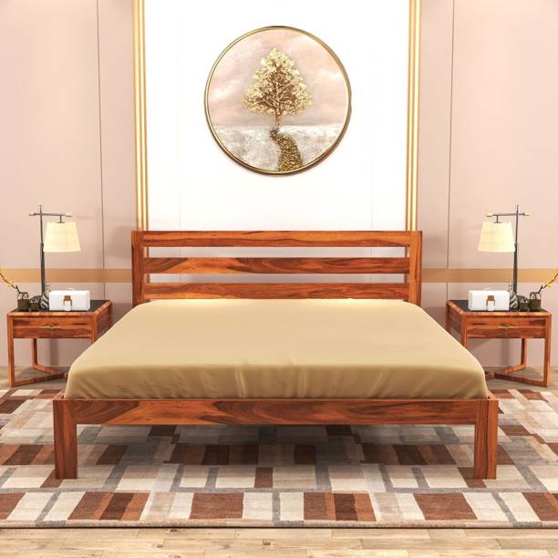 Bhagwati Arts Sheesham Wood King Size Double Bed without Storage Solid Wood King NA Bed, 205.74 cm x 190.5 cm (6.75 ft x 6.25 ft)