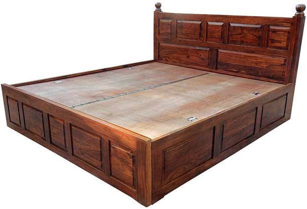 Divine Arts Sheesham Size Double with Storage for Living Room Solid Wood King Box Bed