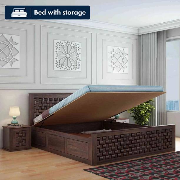 WOODENJOY Sheesham Wood King Bed/Wooden Bed With Hydraulic Storage/Wooden Palaung For Home Solid Wood King Hydraulic Bed, 208.28 cm x 190.5 cm (6.83 ft x 6.25 ft)