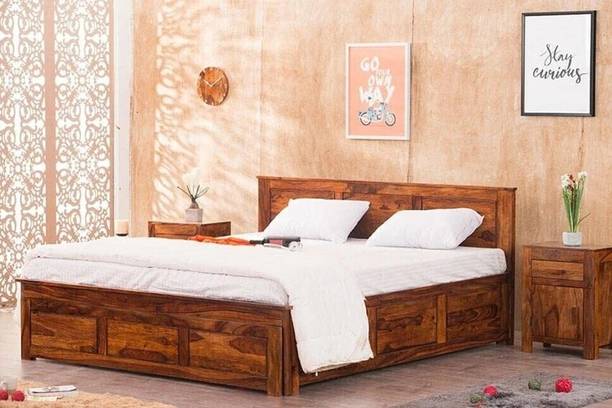 GOYALINTERIOR Sheesham Wood Queen Bed/Wooden Cot/Wooden Bed With Storage For Home Solid Wood Queen Drawer Bed