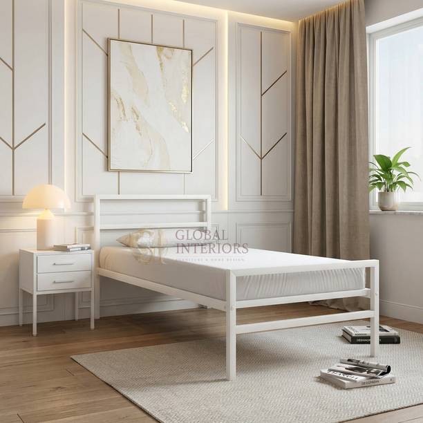 Global Interiors Modern Minimalist Metal Bed Frame Contemporary Bedroom Furniture Metal Single Bed, 190 cm x 190 cm (6.23 ft x 6.23 ft)
