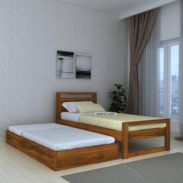 Ganpati Arts Sheesham Wood RIO Wooden Single Cot For Home/Single Trundle Bed With Storage Solid Wood Single Drawer Bed