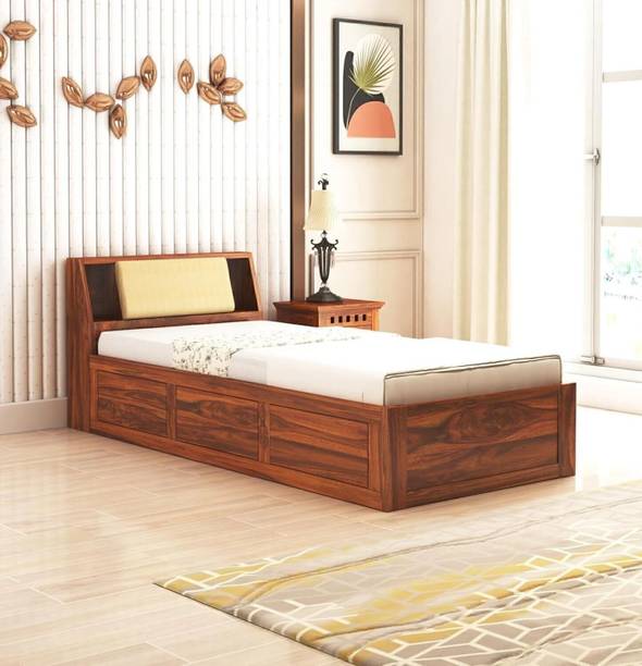 Ganpati Arts Sheesham Wood Mayor Wooden Single Cot/Wooden Single Bed With Storage For Home Solid Wood Single Box Bed