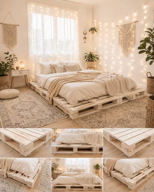 Wakeflow Elegant pallet platform 4x3 designed luxury, comfort,natural aesthetic bedroom Engineered Wood Double Bed, 122 cm x 92 cm (4.0 ft x 3.02 ft)
