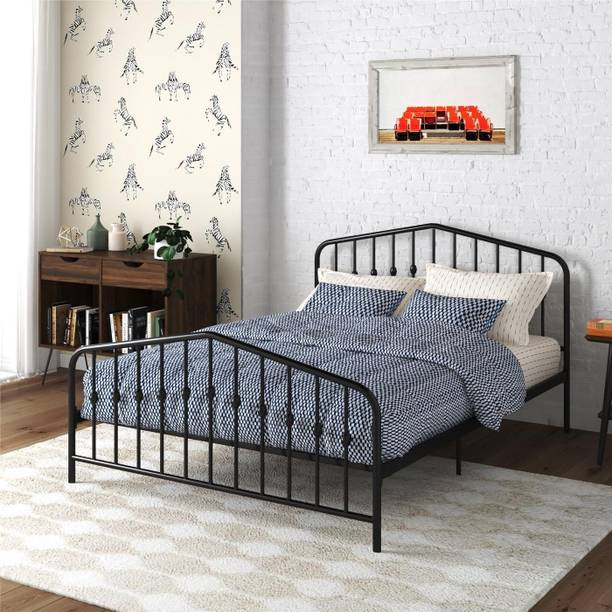 Z H Handicrafts Bushwick Metal Bed with Headboard and Footboard Modern Design Full Size Metal Double Bed