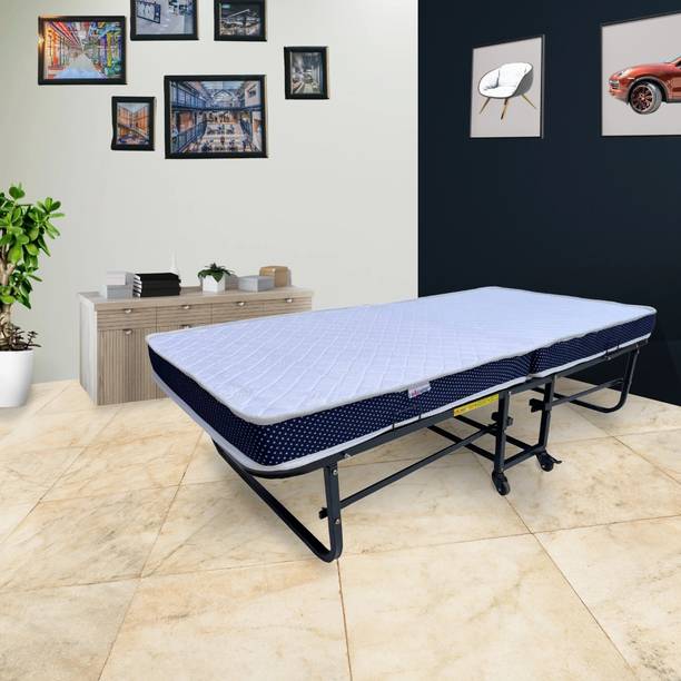 Palmen Dura Rollaway Folding Bed with 4” Foldable Foam Mattress Metal Single Bed